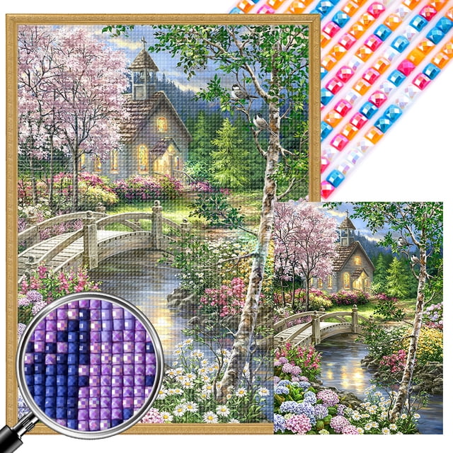 Pintura de diamante 5D DIY taladro cuadrado completo taladro AB parcial puente jardín 45x60cm