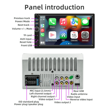 Car Radio 7Inch HD Touch Screen Autoradio CarPlay Android Auto Bluetooth Stereo Multimedia Player FM Power Aux Input