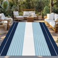 thumbnail image 2 of Navy Blue Aqua Stripe Outdoor Rug 6x9 Ft - Reversible Patio Rug Outdoor Camping Rugs, Modern Art Horizontal Striped Washable Indoor Outdoor Area Rugs, Non-Slip Outdoor Carpet Runner for Deck/Porch, 2 of 8