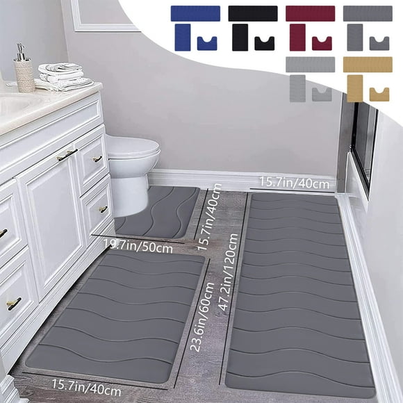 Sentmoon Washable Bath Mat Rugs for Bathroom Large Foam Bath Mat 3 Set Bathroom Rugs for 3 Pcs Toilet Mats Soft Comfortable Water Absorption Non Slip Thick Washable Easier To Dry