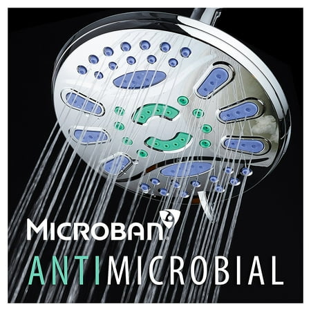 Rain Jet AquaStar Elite High-Pressure 7' Giant 6-setting Luxury Spa Rain Shower Head with Microban Antimicrobial Anti-Clog Jets for More Power & Less Cleaning! / Solid Brass Ball Join / All Chrome Finish ()