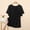 Black, variant on Women's Round Neck Gathered Blouse with Ruffle Sleeve, Short Sleeve Casual Top Summer Comfy Solid Regular Tops Beige XL