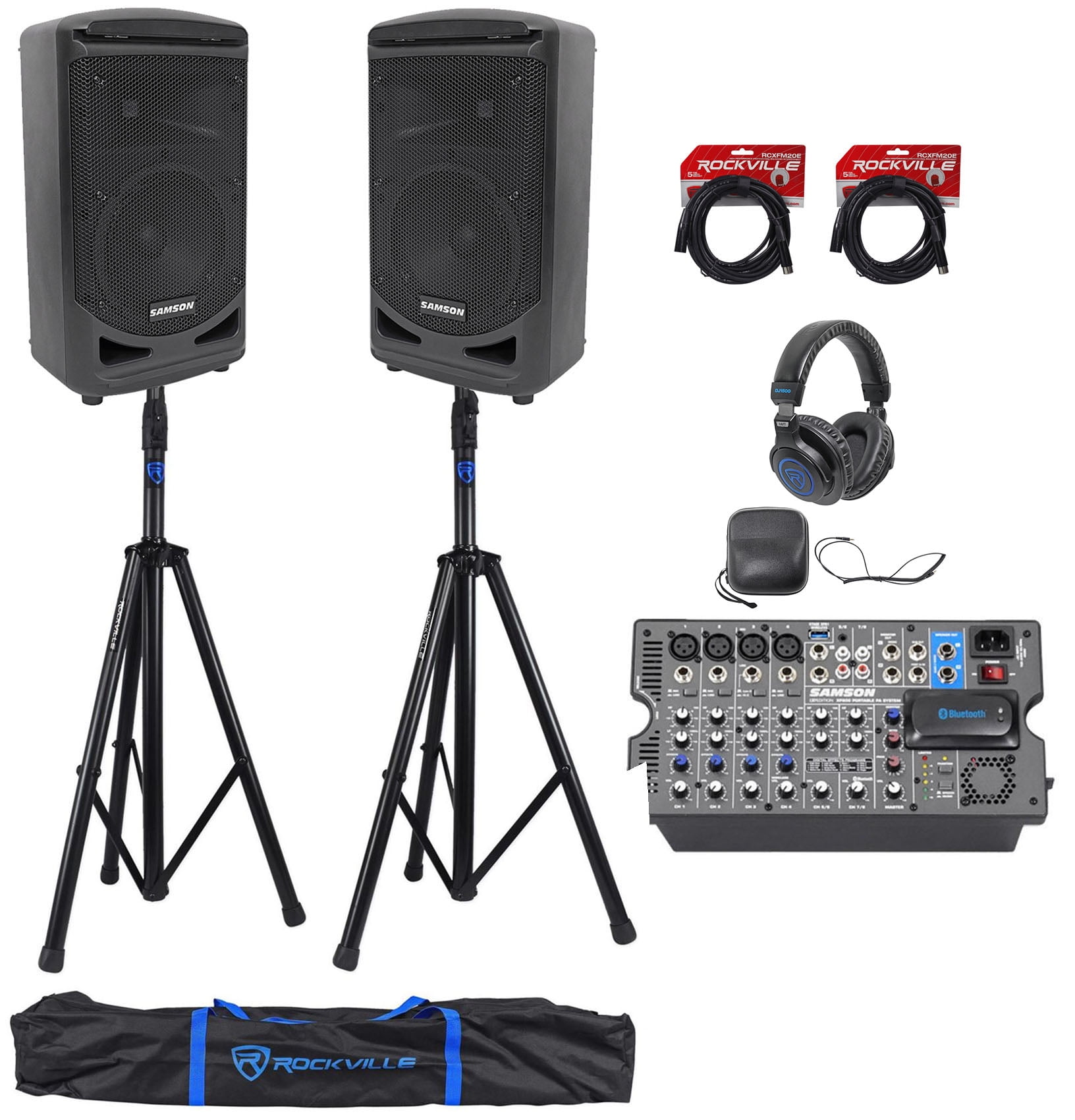 Samson Expedition XP800 800w Portable 8" PA DJ Speakers+Mixer+Stands