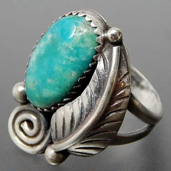 HOOUN Vintage 925 Silver Plated Turquoise Feather Gypsy Rings Wedding Boho Jewelry-7