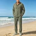 thumbnail image 5 of Purcolt Mens Cotton Linen 2 Piece Tracksuit Set Comfort Casual Long Sleeve Button Down Hooded Jacket Elastic Waist Straight Leg Pants Lounge Outfit Dailywear, 5 of 8