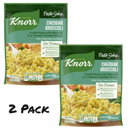 Knorr ( 2 Pack ) No Artificial Flavors Creamy Cheddar Broccoli Fusilli Pasta, 4.3 oz Regular Pouch