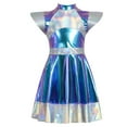 thumbnail image 5 of QQAMB Alien Costume for Girls Shiny Metallic Cap Sleeve Pleated Casual Dress Theme Party Fancy Dress, 5 of 6