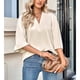 thumbnail image 3 of Camisa de Mujer Campana Media Manga Cuello en V Color Puro Camisa Suelta Informal Tops para Compras Fecha Oficina Fiesta Albaricoque Claro M, 3 of 8