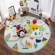 Winthome Round Baby Play Mat,Unisex Dia 5 ft Soft Non-Slip Floor Washable Crawling Mat Baby Walker Care Mat Toy Collect Mat