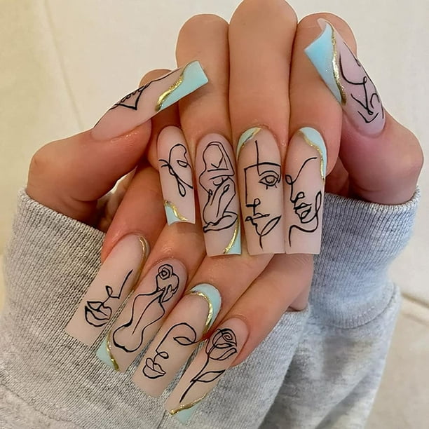24PCS Fake Nails with Design, Press on Nails Long Coffin Aesthetic Nails, French Nails Square Shape Acrylic Nails Artificial French Tip for Women/Daily/Party(face) 24PCS Fake Nails with Design, Press on Nails Long Coffin Aesthetic Nails, French Nails Square Shape Acrylic Nails Artificial French Tip for Women/Daily/Party(face)