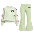 thumbnail image 2 of Auroural Girls Bow Sweatshirt Crewneck Long Sleeve Pullover Top Girl's Bowknot Print Top Long Pants Two-Piece Set Kids Fall, Winter, Cute, Casual, Big Girls, Drop Shoulder, School 5-15 Years, 2 of 9