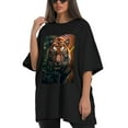 thumbnail image 4 of Plus Size Shirt for Women Black Tops for Women Oversized Short Sleeves Shirt for Women Tiger T Shirt Crewneck Shirt for Women L, 4 of 5
