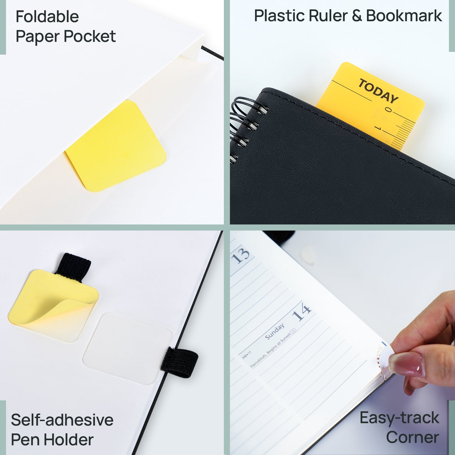 POPRUN Planner 2026-2027, 8.5" x 10.5", Academic Weekly and Monthly Planner (Jul.26-Jun.27) Appointment Book with Hourly Schedule, Inner Pocket, Spiral Leather Cover, 100GSM Paper - Black