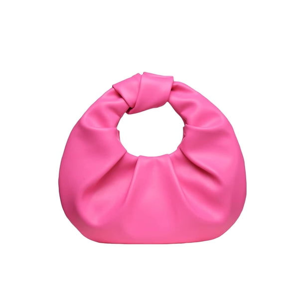 Bolso de mano Verdusa de piel sintética fruncida tipo hobo, bolso de mano, color rosa intenso