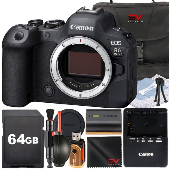 Canon EOS R6 Mark II Mirrorless Camera (Body Only) with 64GB Memory Card   Case   SV Premium Accessory Bundle (International Version)