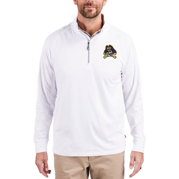 Men's Cutter & Buck White ECU Pirates Adapt Eco Knit Stretch Recycled Quarter-Zip Pullover