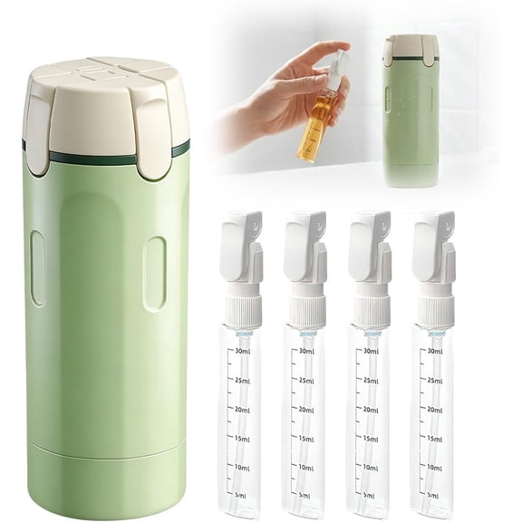 2026 New 4 in 1 Travel Dispenser Bottle, Refillable Leak Proof Travel Bottles for Toiletries, Portable Travel Containers Cream Transparent with Scale and Label for Shampoo Lotion Conditioner(Green,1)