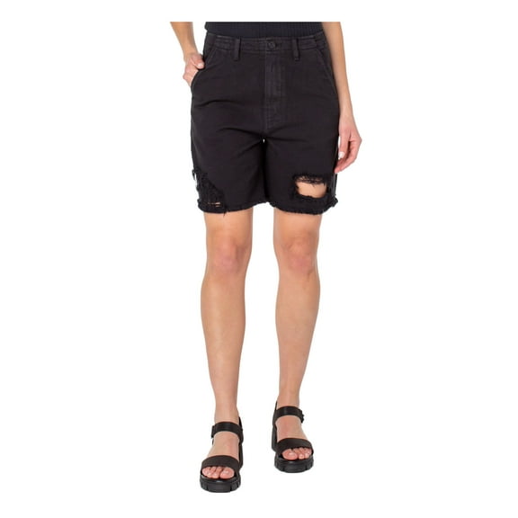 EARNEST SEWN NEW YORK Womens Black Denim Zippered Pocketed Frayed Hems High Waist Shorts 26