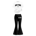 thumbnail image 3 of Kiijoy Girls New York Print Short Sleeve T-Shirt Flared Pants Outfit Set, Sizes 7-13, 3 of 4