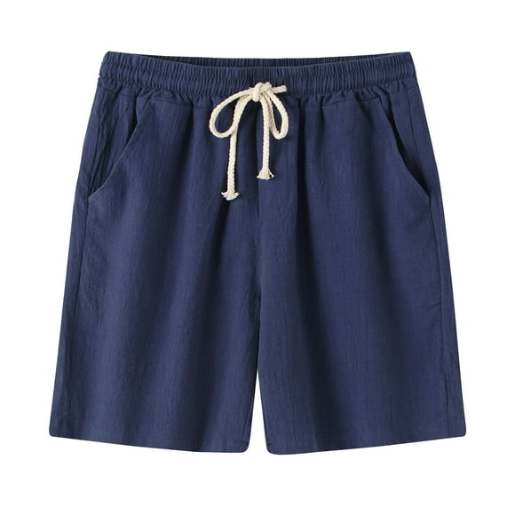 Birdeem Mens Summer Thin Mid-Waist Cotton Hemp Beach Pants Casual Five-Point Sports Shorts Pants