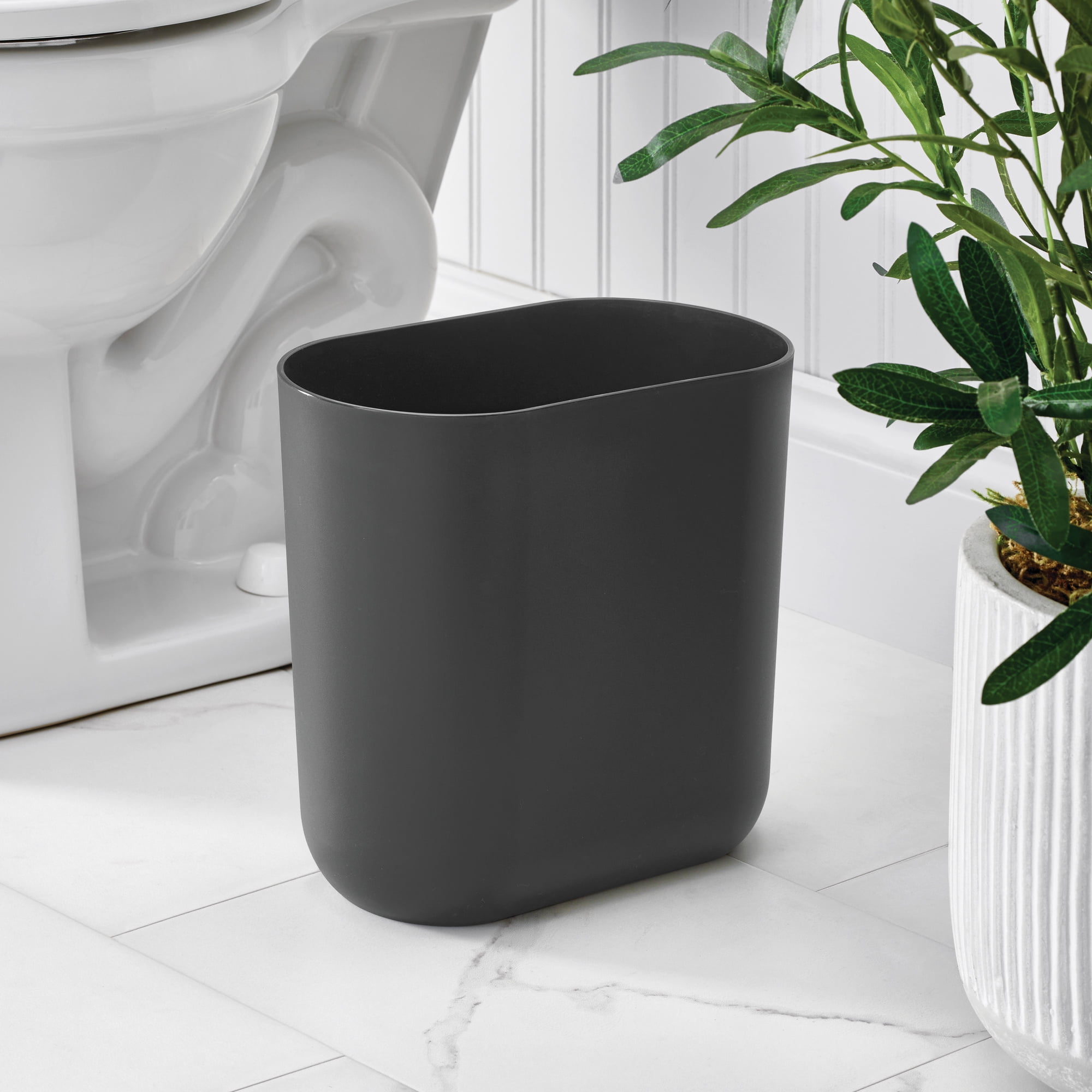 iDesign Small Slim Plastic Bathroom Trash Can, Garbage Can for Bedroom, Office, Desk, Dorm, Gray