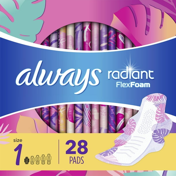 Always Radiant Teen Pads, Winged, Unscented, Regular, Size 1, 28 ct