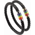 thumbnail image 1 of Gay Pride Bracelet Rainbow Bracelet (2 Packs),couple Black Leather Bracelet Mens Womens Bangle With Rainbow Striped Magnetic Clasp 22cm, 1 of 5