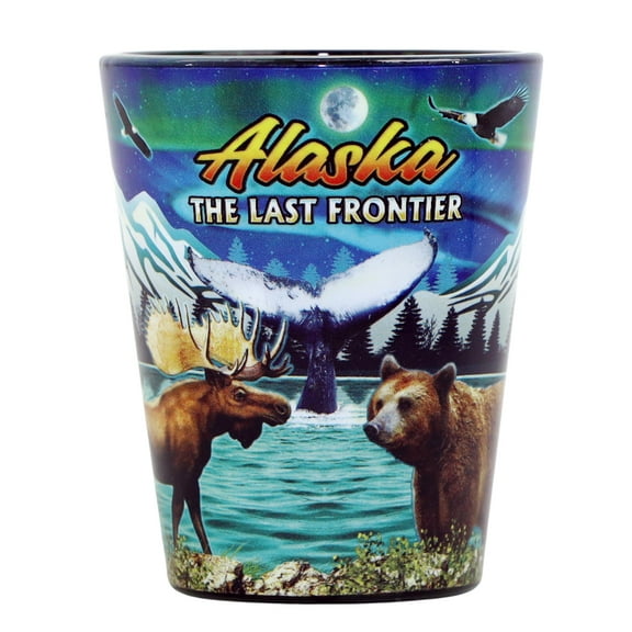 Alaska The Last Frontier State Scene In and Out Shot Glass