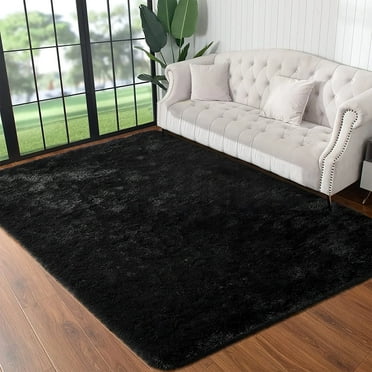 Cshidworld Area Rugs for Living Room Bedroom, 5x8 Ultra Soft Comfy Fluffy Thickened Memory-Foam Indoor Carpets, Modern Aesthetic Minimalist Carpet for Teen Adults Apartment Bedroom Home Decor, Black