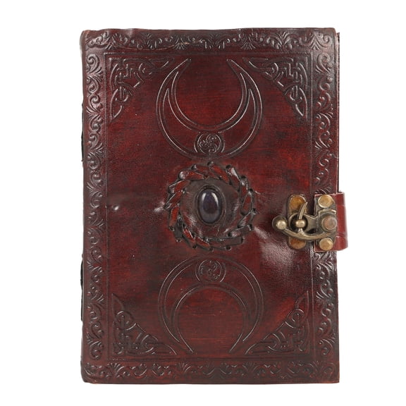 TUZECH Handmade Crescent Office Home Daily Use, Poem Writing Beautiful Pure Leather Stone Leather Bound Journal Moon with Brown Stone, C-Lock for Men and Women