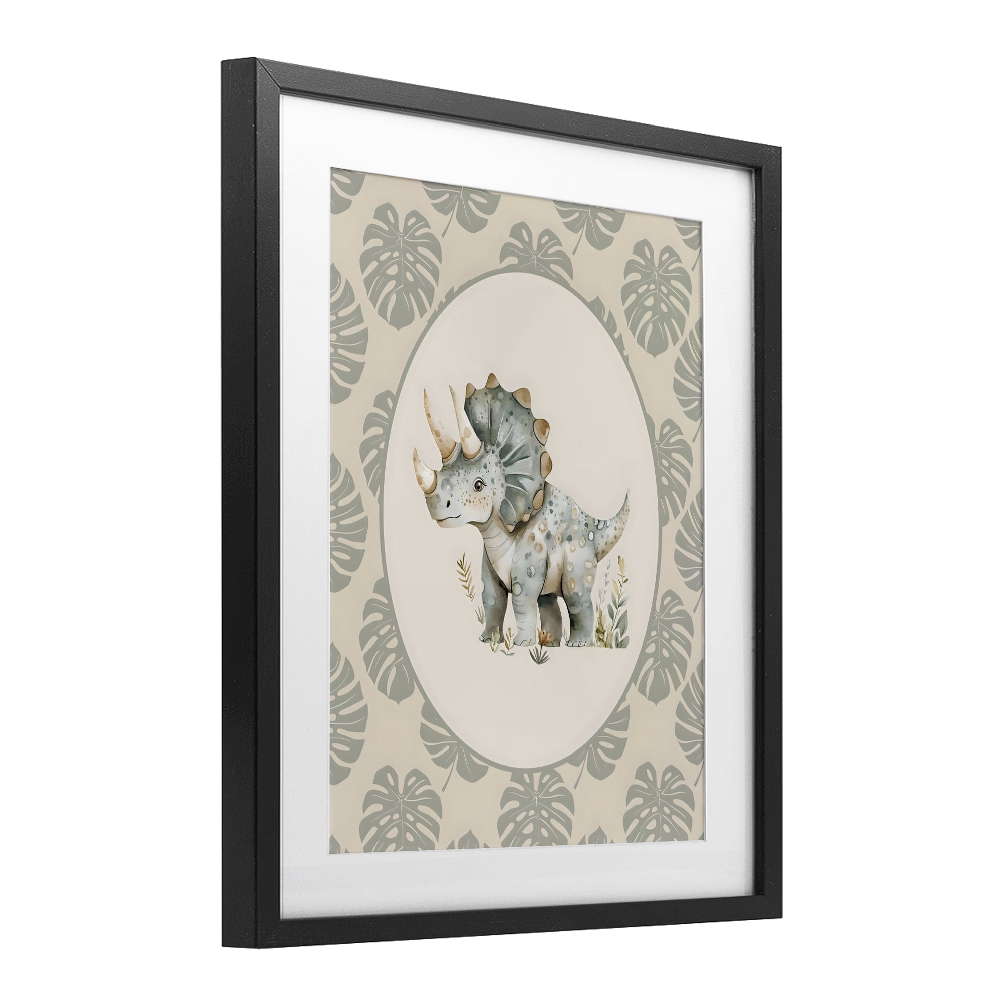 Stupell Industries Watercolor Dinosaur Tropical Border Black Framed Print Under Glass, design by LSR Design Studio
