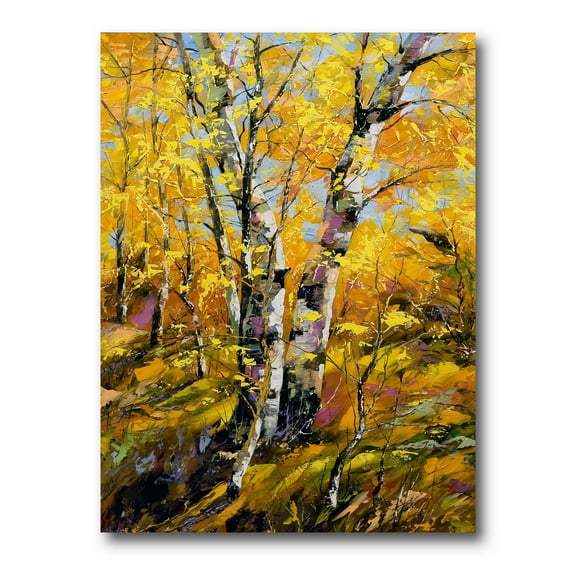 Designart ' Birches In Yellow Autumn Wood Forest ' Country Canvas Wall Art Print