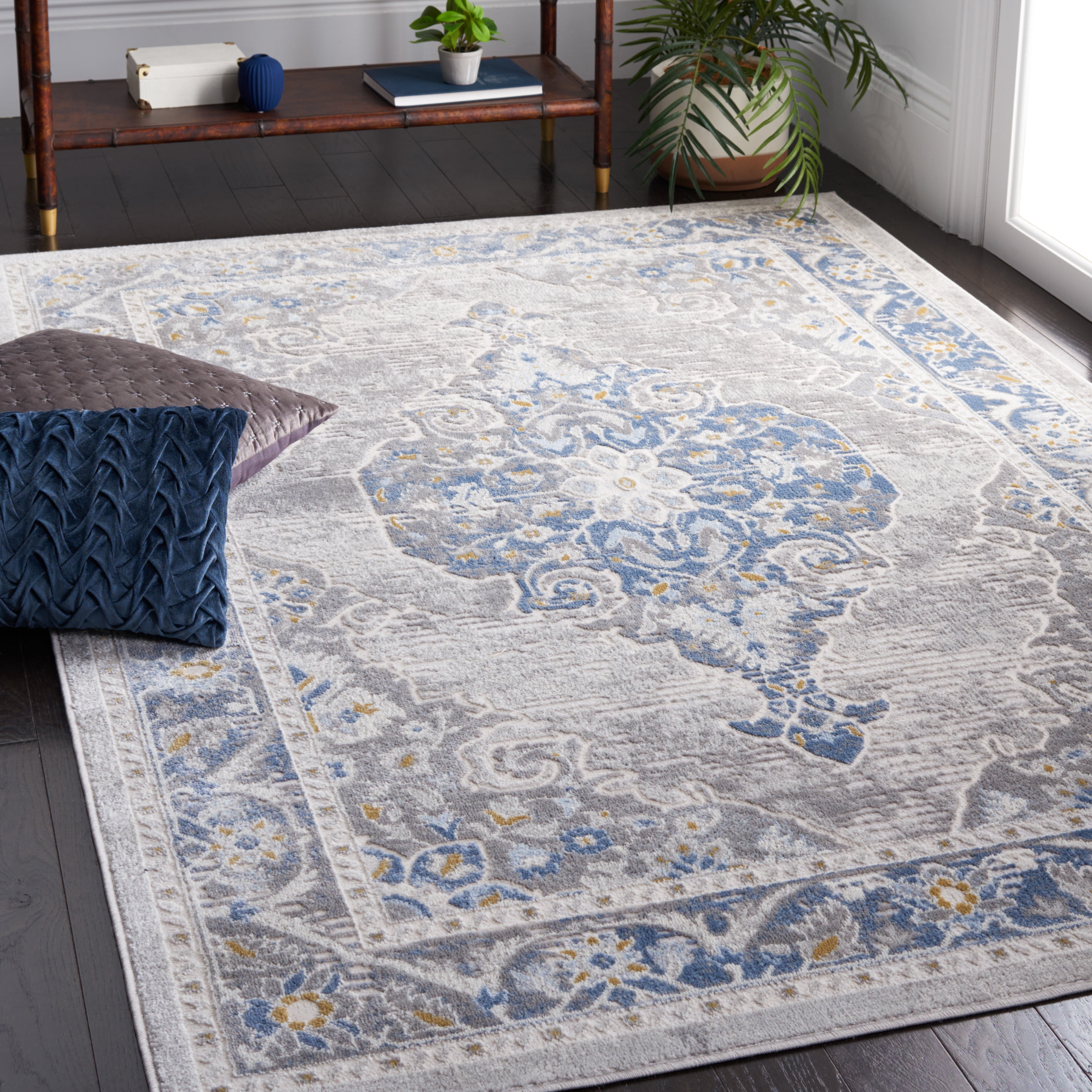 SAFAVIEH Palma Robynne Oriental Area Rug, Grey/Blue, 6'7" x 6'7" Round