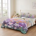 thumbnail image 2 of Full Quilt Set 78''x90'', Teal Spring Floral Lightweight Bedspread Coverlet Set with 2 Pillow Shams, Modern Oil Painted Daisy Botanical Breathable All Season Quilt Bedding for Bedroom/Guest Room, 2 of 9