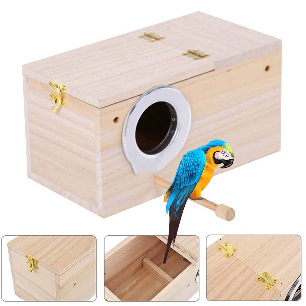 Wood Breeding Nest Box Cages Bird Parrot Mating Nesting Aviary w/Stick _S 