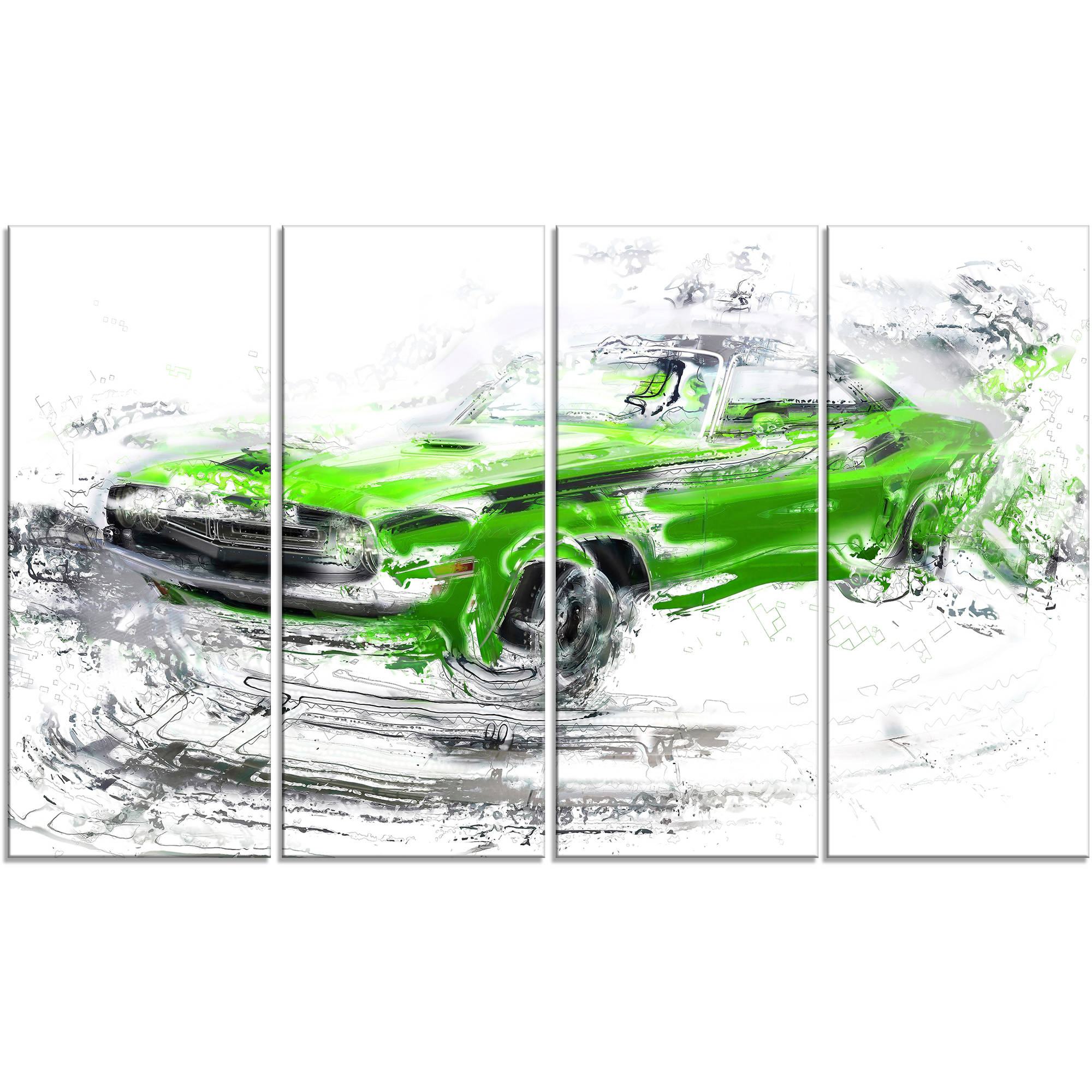 Design Art Green American Classic Car 4 Piece Graphic Art on Wrapped Canvas Set