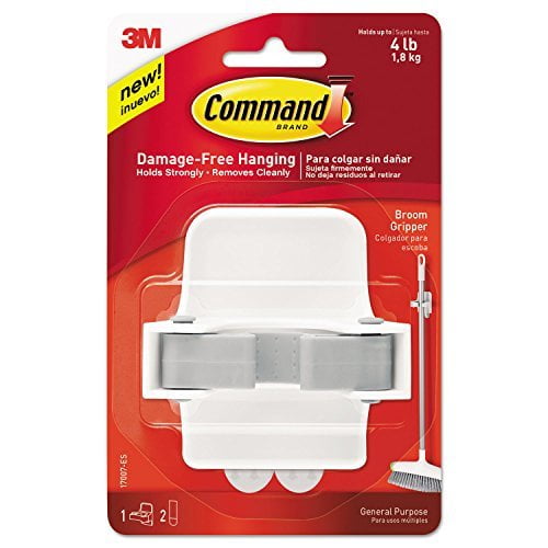 Command Plastic Broom Gripper Holder - Easy Installation, Adhesive - 4 Pack, Gray