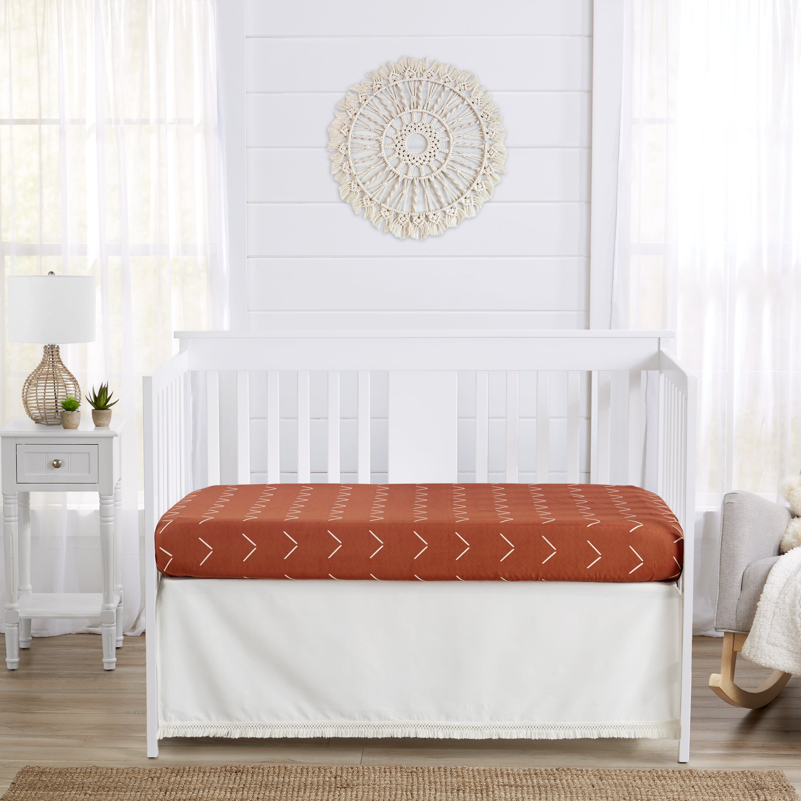 Diamond Tuft Ivory Fringe Dust Ruffle Crib Skirt by Sweet Jojo Designs