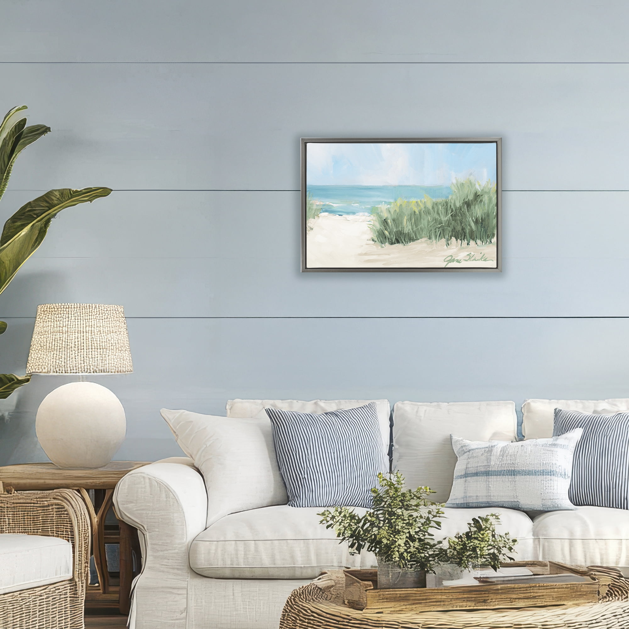 Stupell Industries Soothing Beach Day Gray Framed Floater Canvas Wall Art, design by Jane Slivka