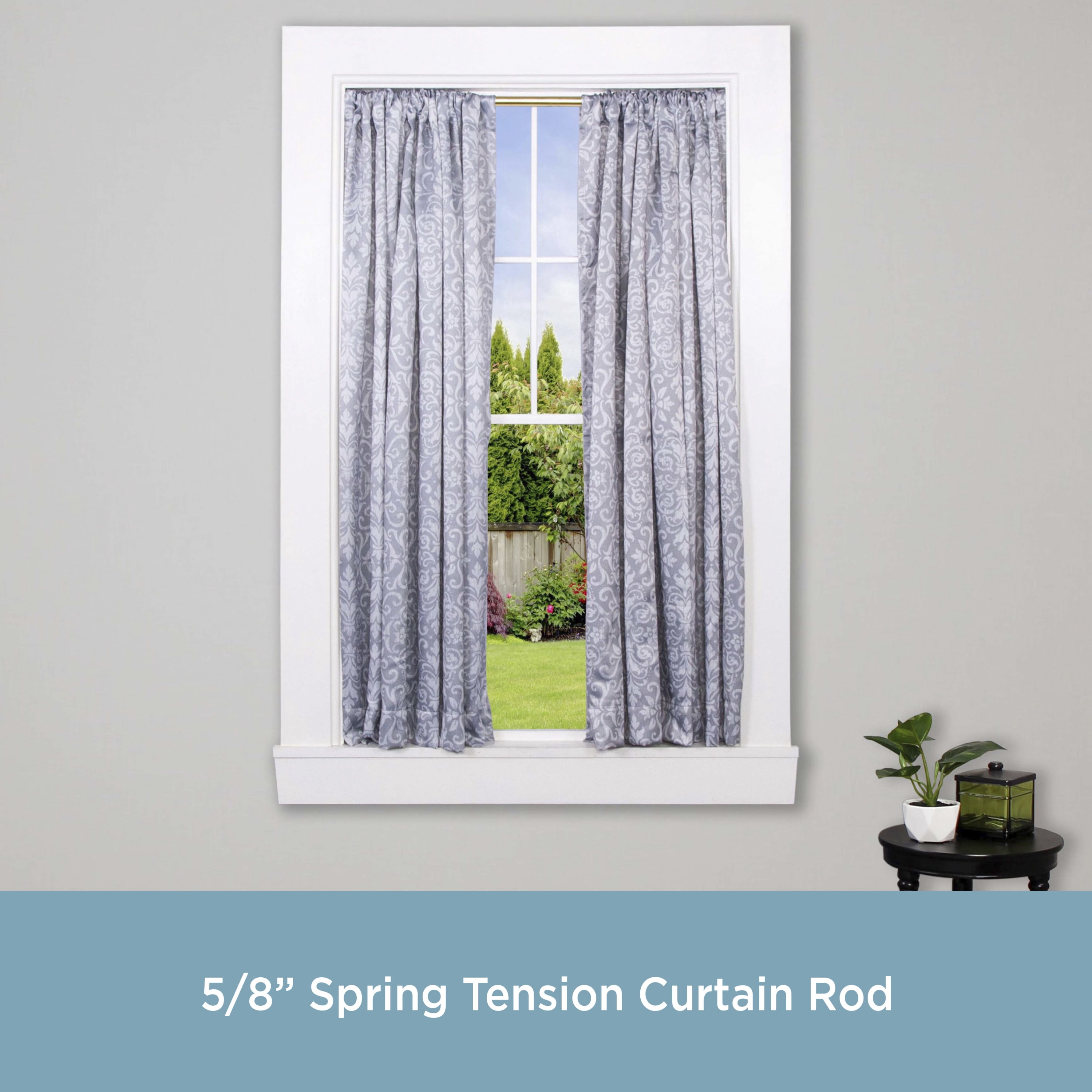 Kenney Brand Carlisle .63" Spring Tension Curtain Rod, 28-48", Brass Finish