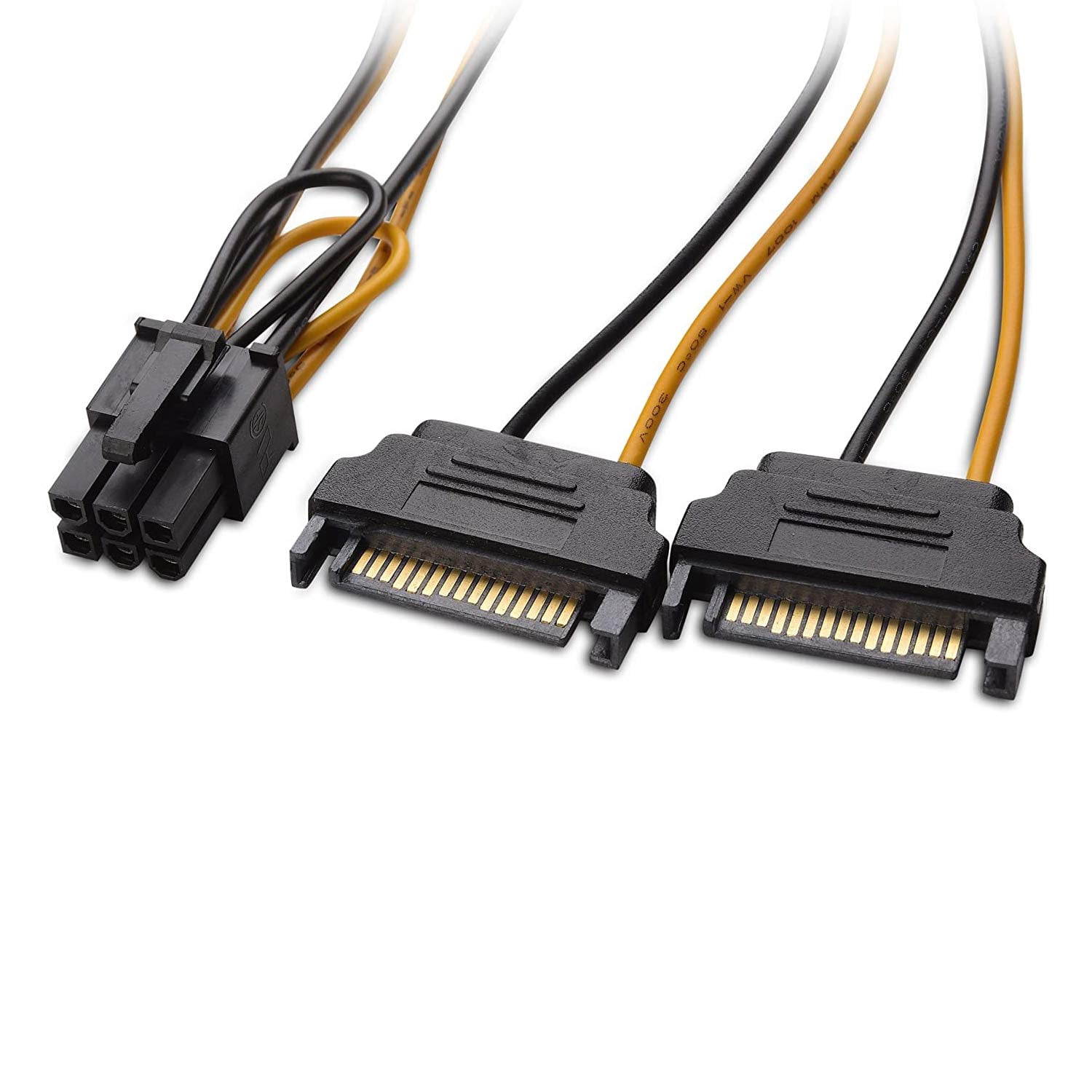 HRTGFD-6 Pin PCIe to Dual SATA 15 Pin Male Power Cable, 2X 15-Pin SATA Male to 6 Pin PCI-Express Female Video Card Power Adapter Cable (20CM/8inch)
