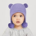 thumbnail image 2 of SuTry Boys Girls Knitted Beanie Hat Warm Ear Protection Cute Bear Ears Double Pom Poms Winter Soft Cozy Comfortable Hat(Purple,5-7 Years), 2 of 5