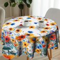 thumbnail image 2 of Colorful Flowers Round Tablecloth 60 Inch Watercolor Floral Multicolor Reusable Circle Tablecover Resistant Wrinkle Spring Summer Decor Tabletop Cover for Outdoor Kitchen Dining Party, 2 of 6