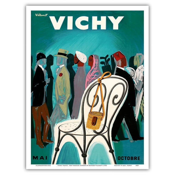 Vichy France - Resorts and Spas - May through October (Mai-Octobre) - Vintage Travel Poster by Bernard Villemot c.1953 - Master Art Print (Unframed) 9in x 12in