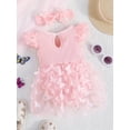 thumbnail image 2 of Zehjuhan Baby Girl Summer Princess Dress Set Ribbed Ruffles Fly Sleeve Splicing 3D Butterfly Appliques Tutu Dress With Bowknot Headband Pageant Party Birthday Wedding, 2 of 8