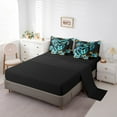 thumbnail image 5 of Manfei Neon Blue Butterfly 7 Pieces Bed in a Bag Queen Size, Cyan Teal Rose Bed Set, Black Gold Bed Sheets Setp with Comforter, Microfiber Room Decorative, 5 of 8