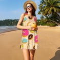 thumbnail image 3 of Vsdgher Robes d'Été Imprimé Donuts pour Femmes Robe de Plage Décontractée Col en U Sans Manches Robe d'Été Ample avec Poche, 3 of 7