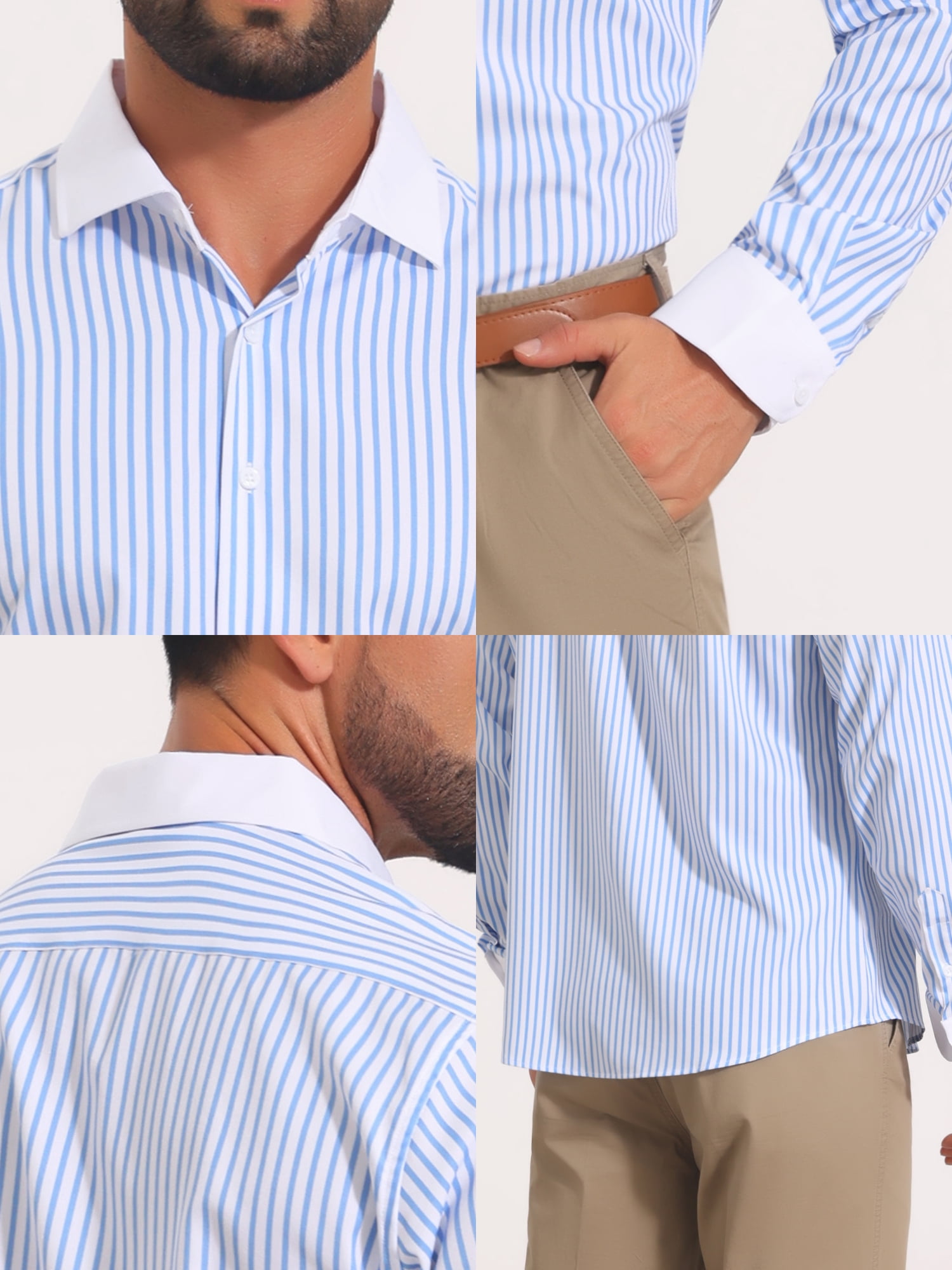 DARING DIVA Men's Striped Button Down Long Sleeve Stretch Shirts XL Blue