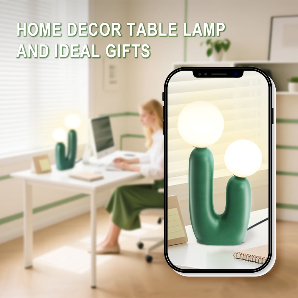 Elinkume Nightstand Lamp, Modern Cactus Lamp for Living Room, Bedroom L 5.12 inches H 15.75 inches (Green)