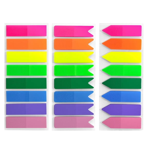 600 Pcs Page Markers Sticky Tabs, Translucent Flags Arrow Fishtail Shapes, 8 Colors per Shape, 3 Packs of 600, Self-Stick Index Tabs